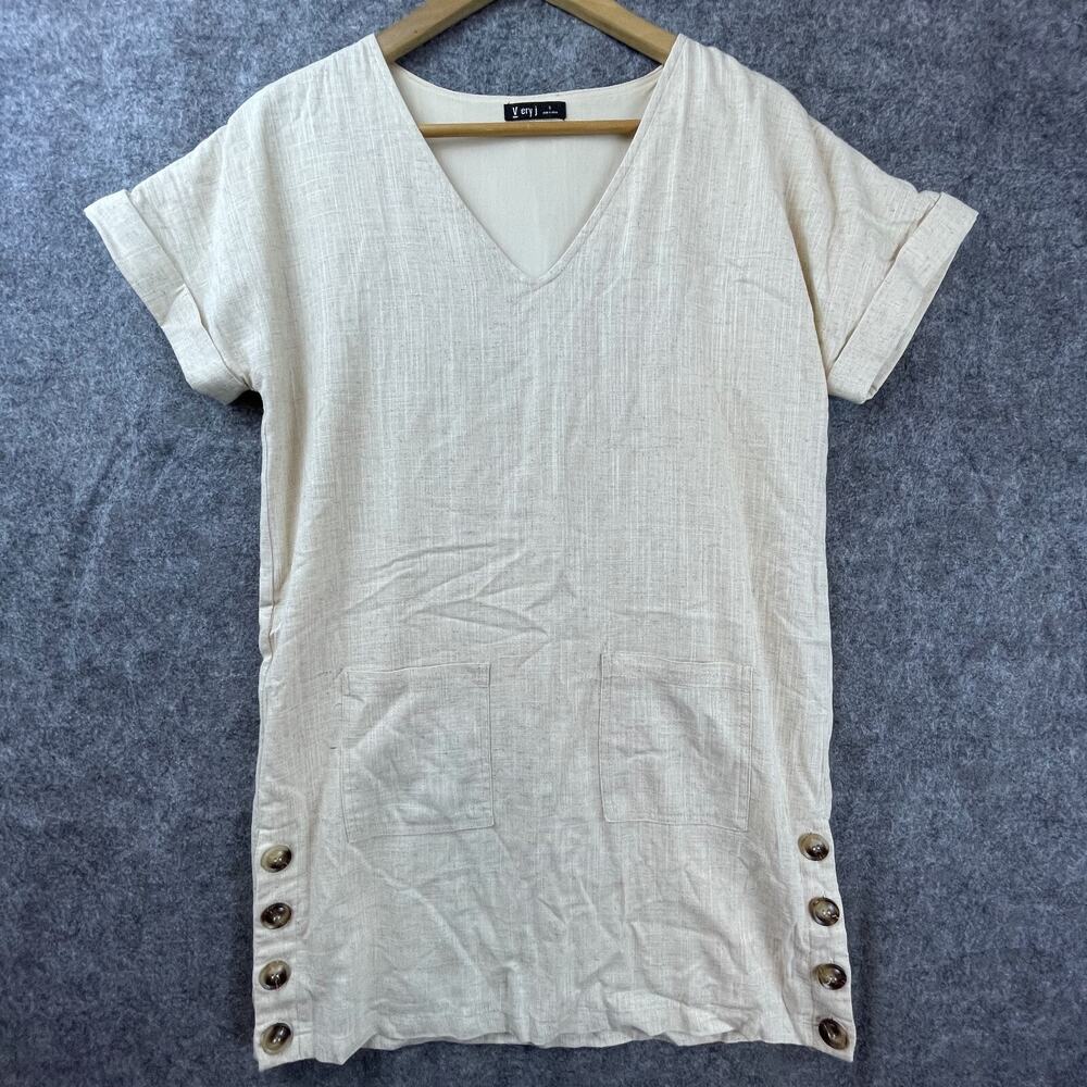 Very J Tunic Dress Women Small Beige Linen Natural‎ Girl Effortless Minimalist